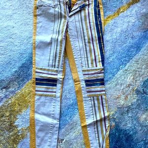 RARE Genetic Denim OOAK Moto Mustard Navy Flaw Knee Skinny Slim Pencil Low Y2K